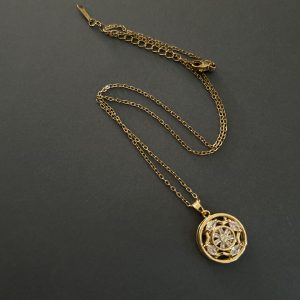 Revital & Renew Gold Mandala Filigree Pendant Necklace with Clear Crystals