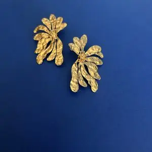 Gold Flower Statement Earrings with Hammered Textured Petals