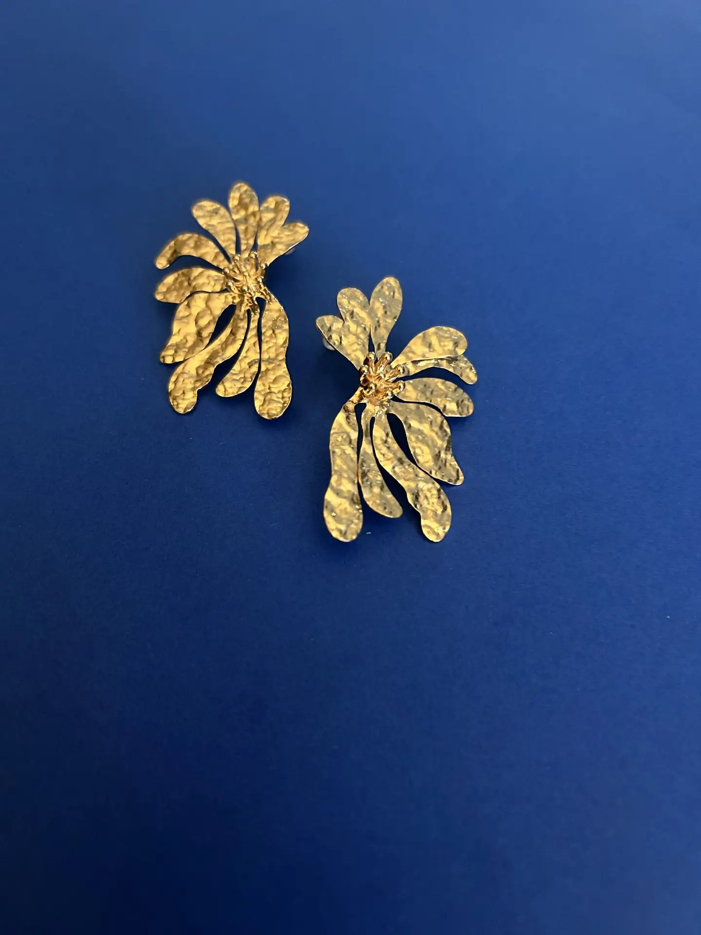 Gold Flower Statement Earrings with Hammered Textured Petals