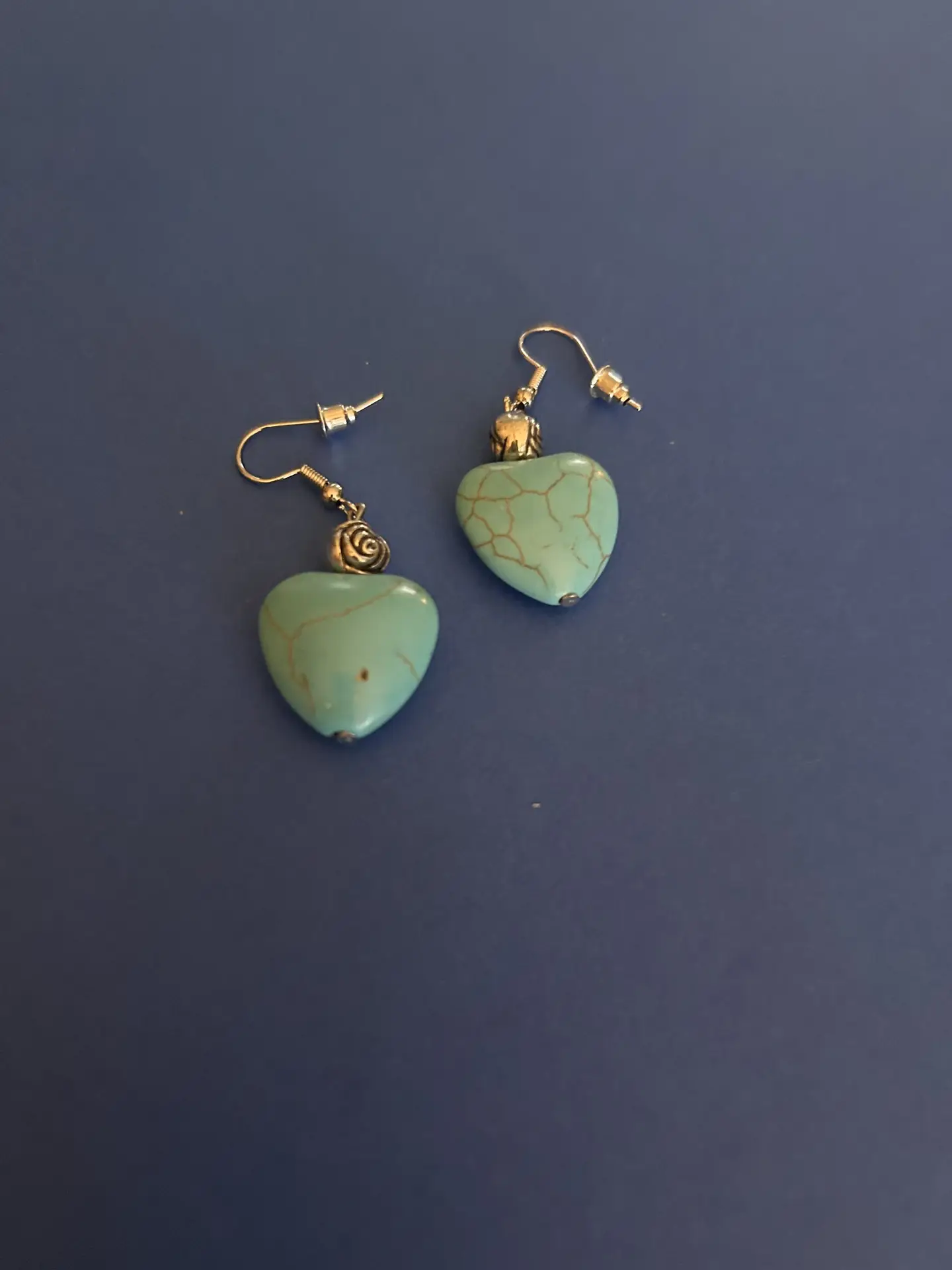 Turquoise Heart Dangle Earrings with Gold Hooks