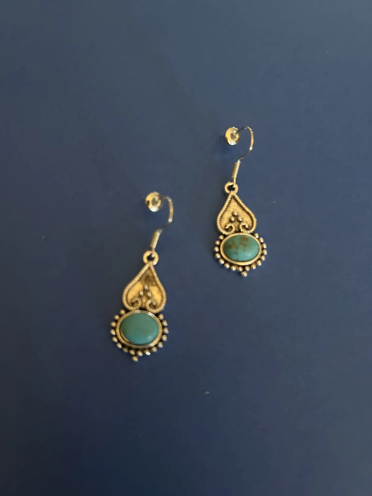 Turquoise Gold Filigree Dangle Earrings