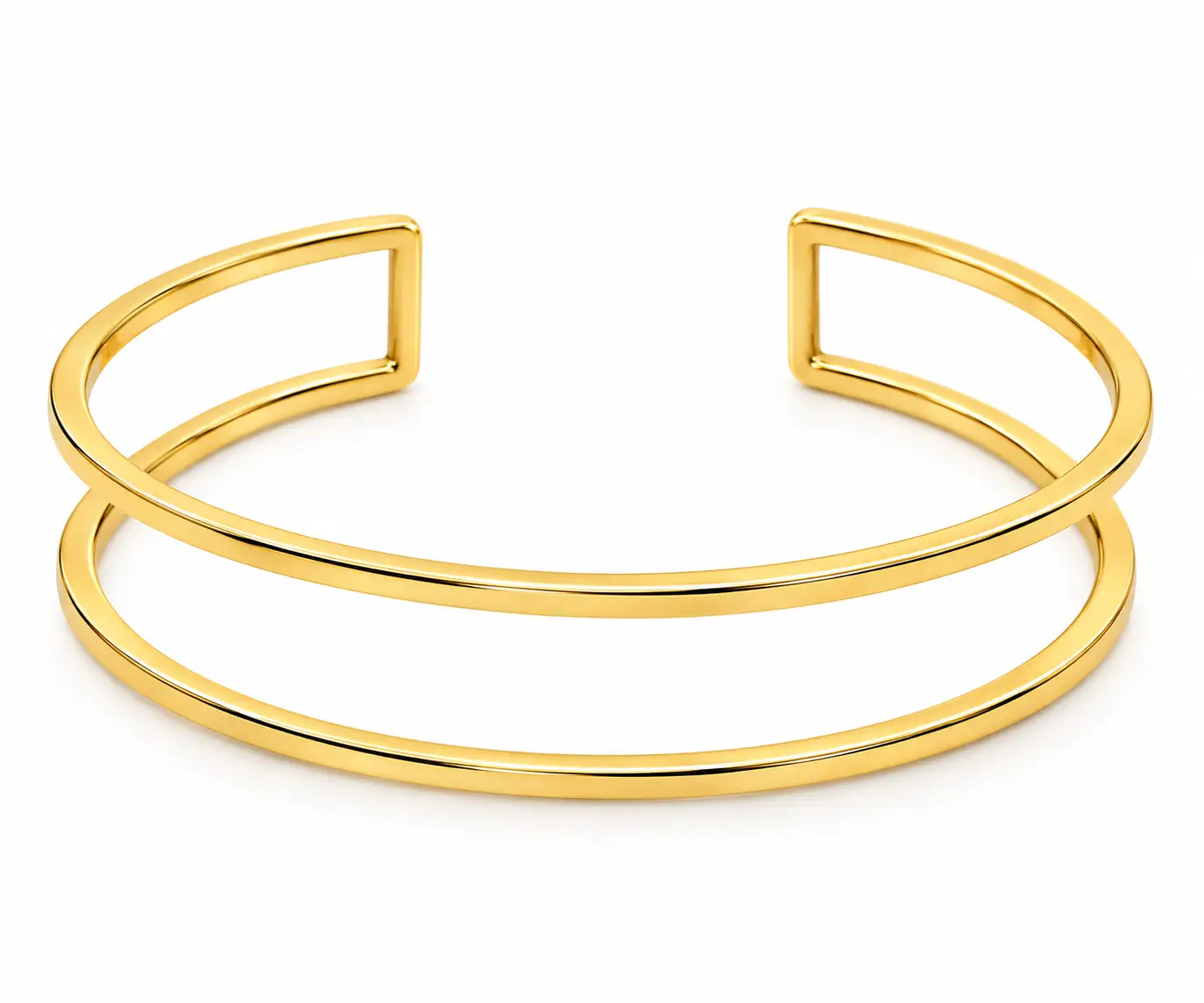 Double Row Cuff Bracelet - Minimalist Gold Bangle - Image 2
