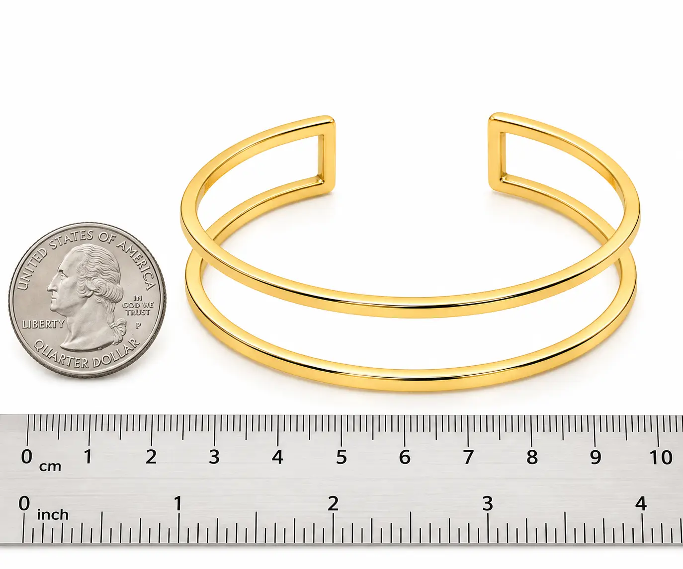 Double Row Cuff Bracelet - Minimalist Gold Bangle - Image 7