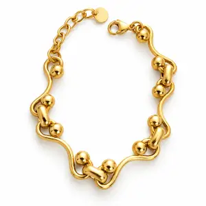 Revital & Renew Wavy Link Ball Chain Bracelet – 18K Gold Plated Stainless Steel