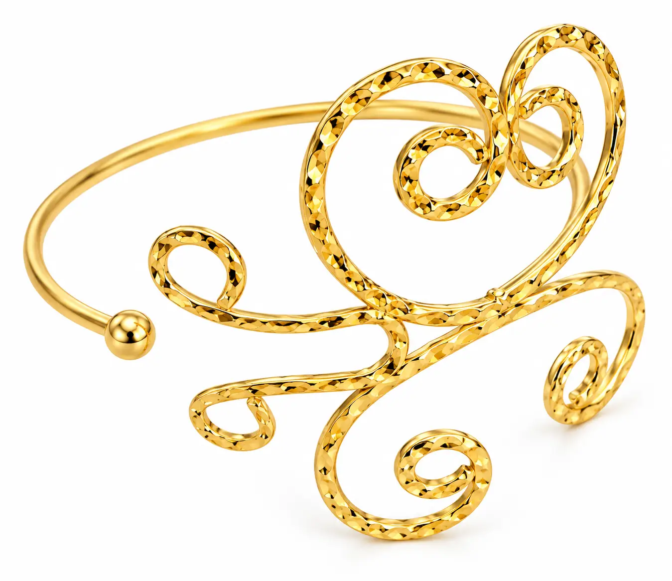 Revital & Renew Gold Hammered Spiral Cuff Bracelet – Adjustable Swirl Upper Arm Bangle - Image 2