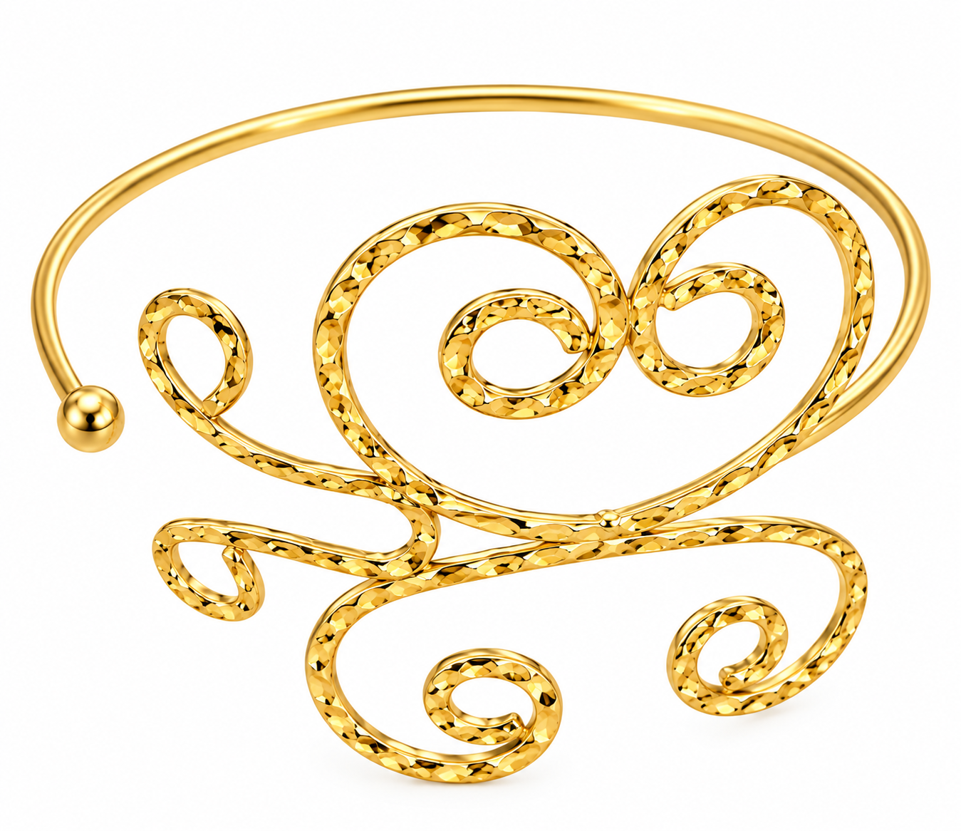 Revital & Renew Gold Hammered Spiral Cuff Bracelet – Adjustable Swirl Upper Arm Bangle - Image 3