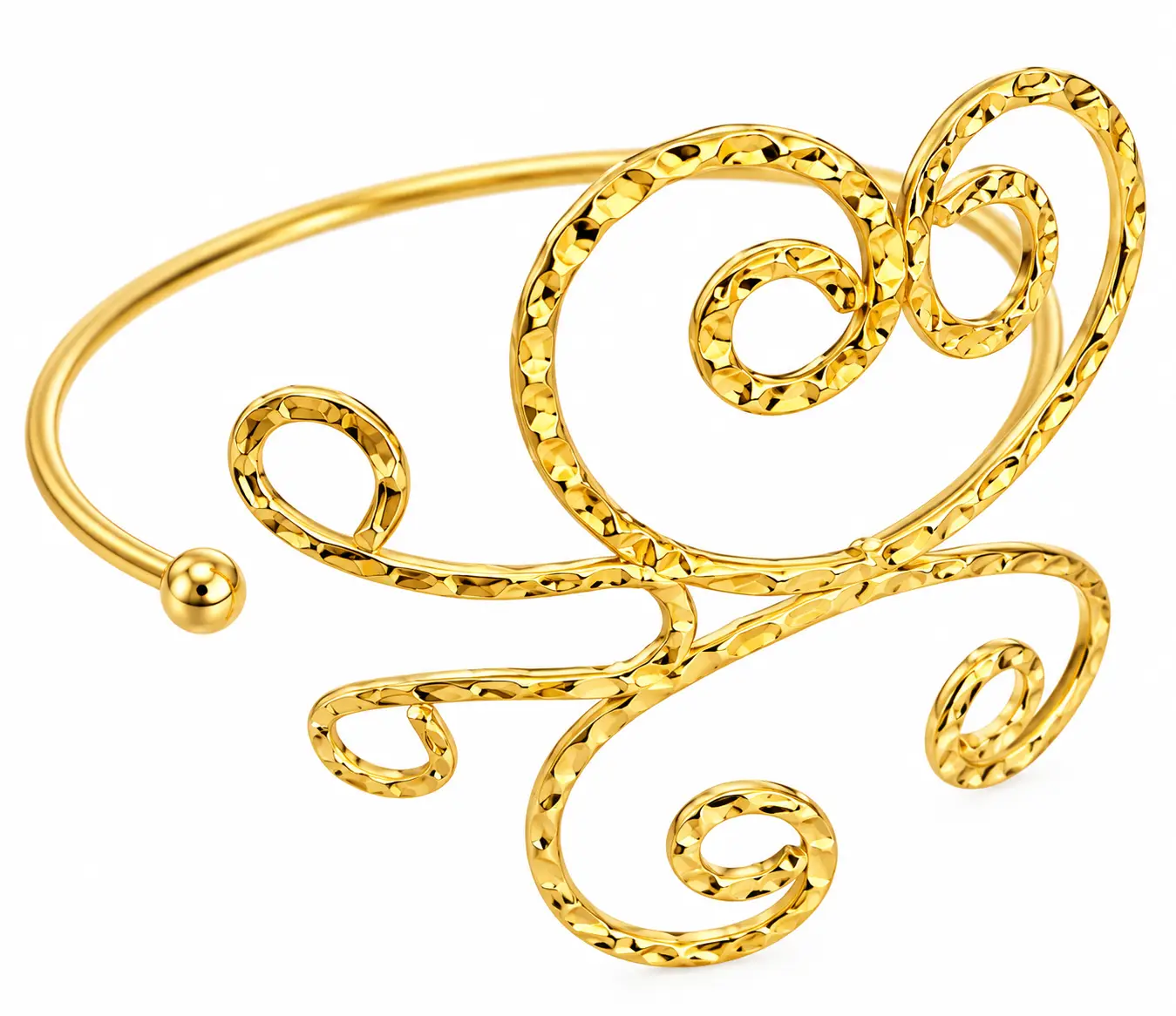 Revital & Renew Gold Hammered Spiral Cuff Bracelet – Adjustable Swirl Upper Arm Bangle