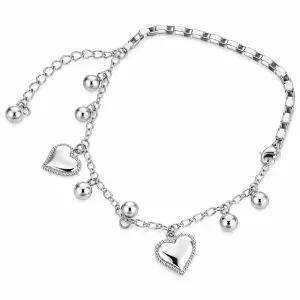 Gold Plated Dangle Heart and Ball Charm Bracelet with Adjustable Extension
