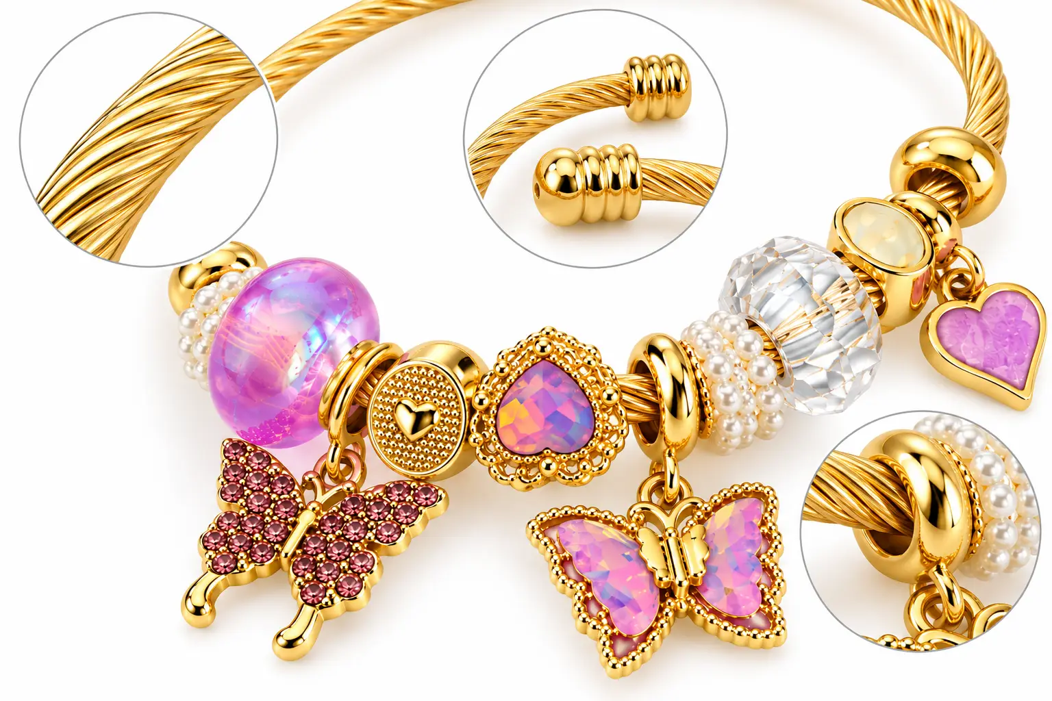 Revital & Renew Whimsical Pink Butterfly Gold Cable Charm Bracelet - Image 5