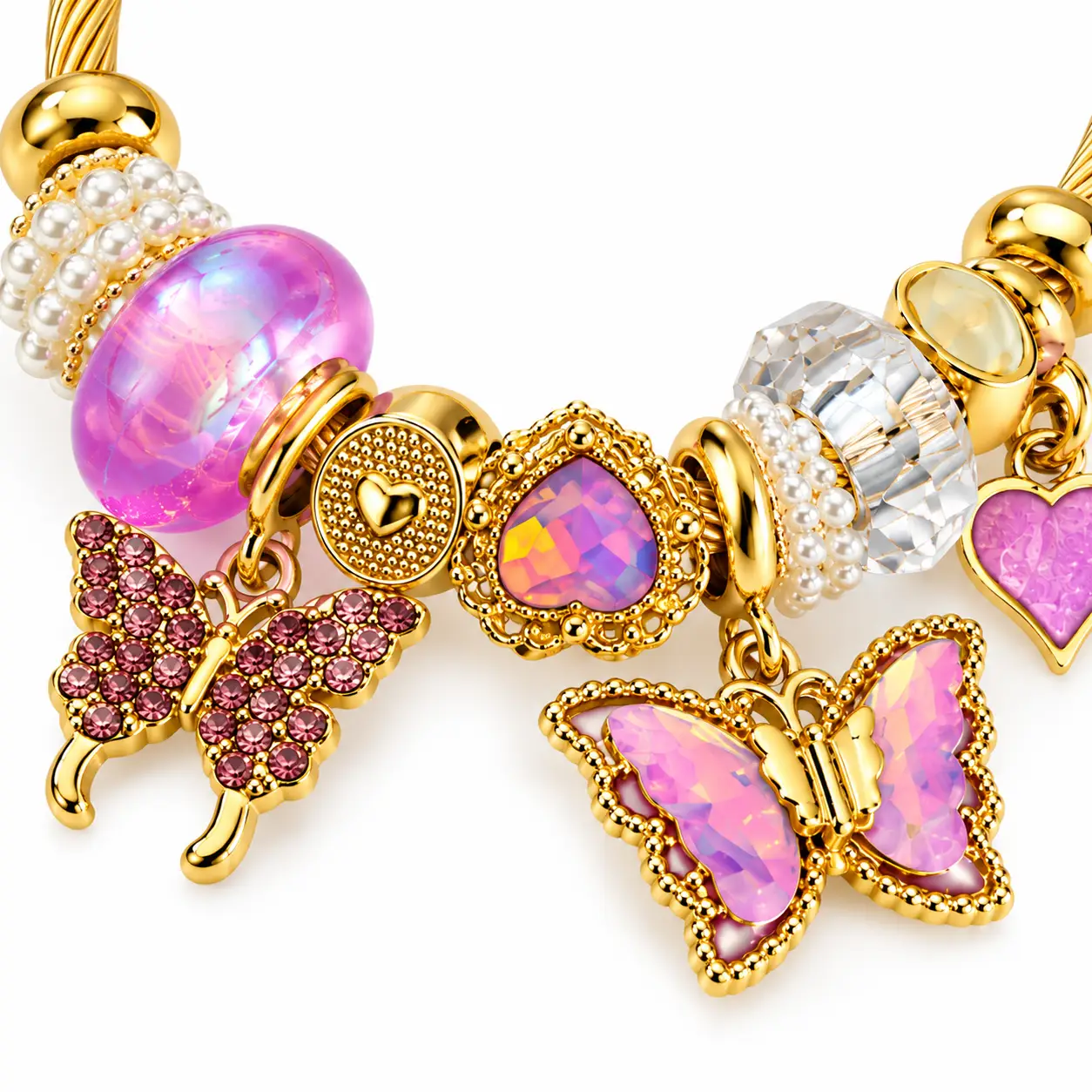 Revital & Renew Whimsical Pink Butterfly Gold Cable Charm Bracelet - Image 4