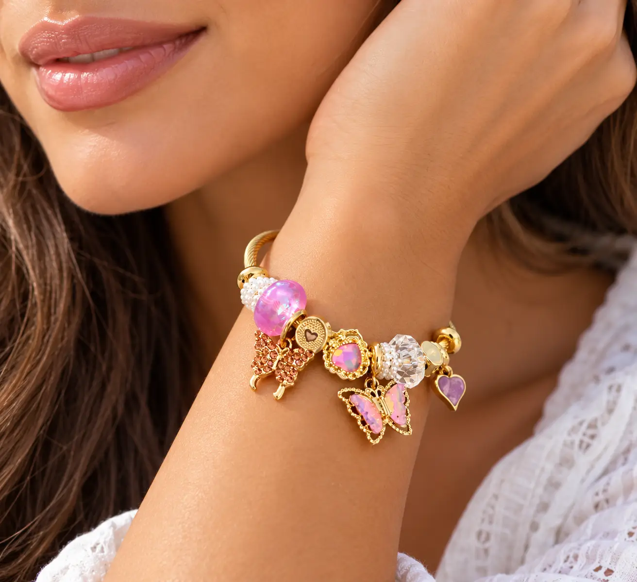 Revital & Renew Whimsical Pink Butterfly Gold Cable Charm Bracelet - Image 9