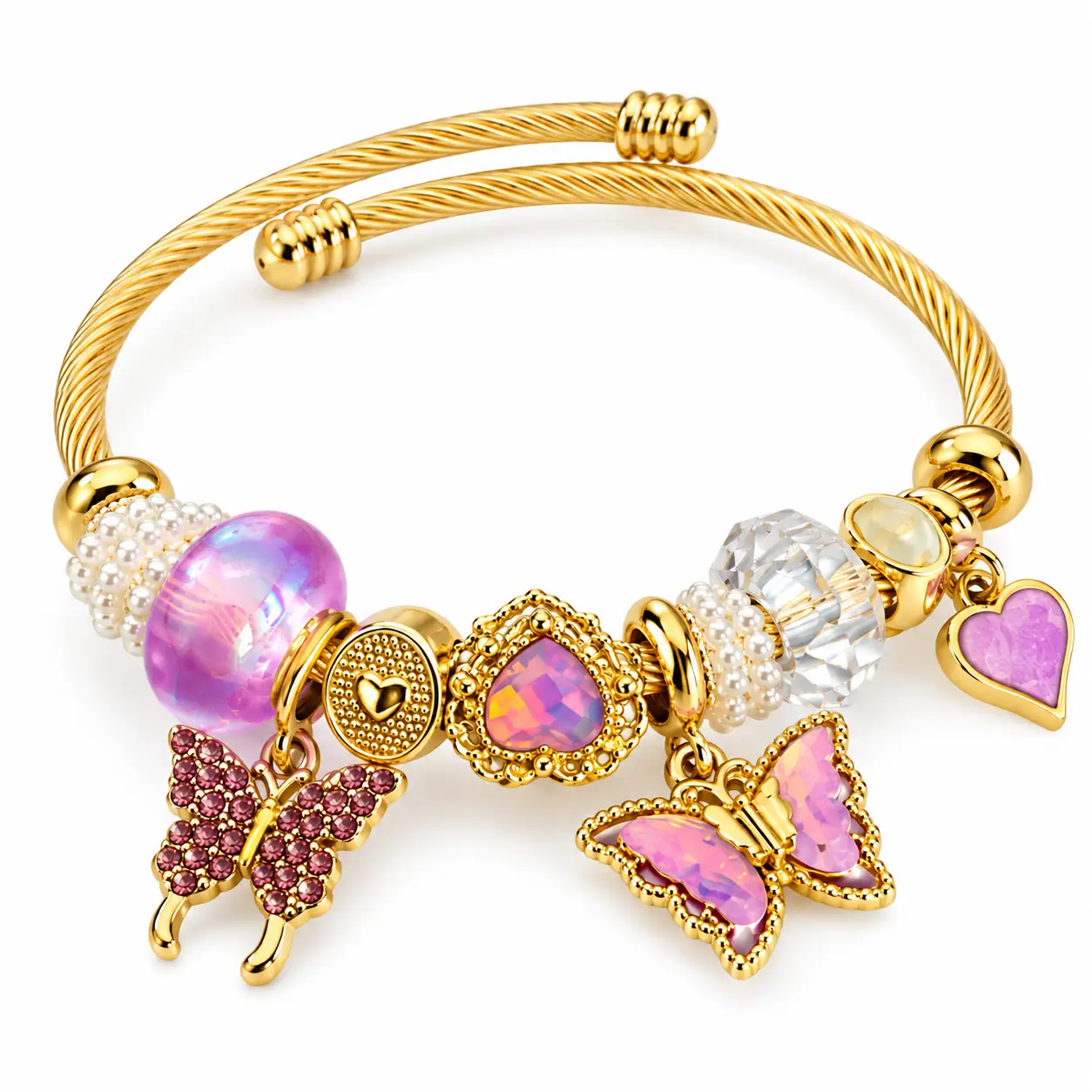 Revital & Renew Whimsical Pink Butterfly Gold Cable Charm Bracelet - Image 2