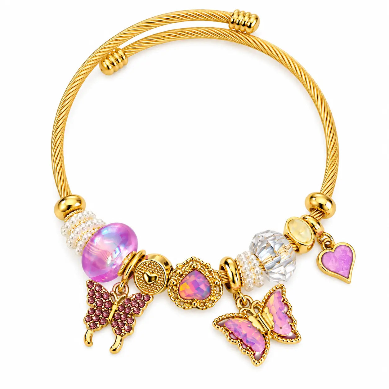 Revital & Renew Whimsical Pink Butterfly Gold Cable Charm Bracelet - Image 3