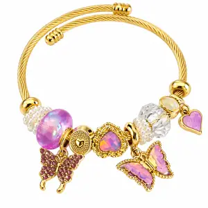 Revital & Renew Whimsical Pink Butterfly Gold Cable Charm Bracelet