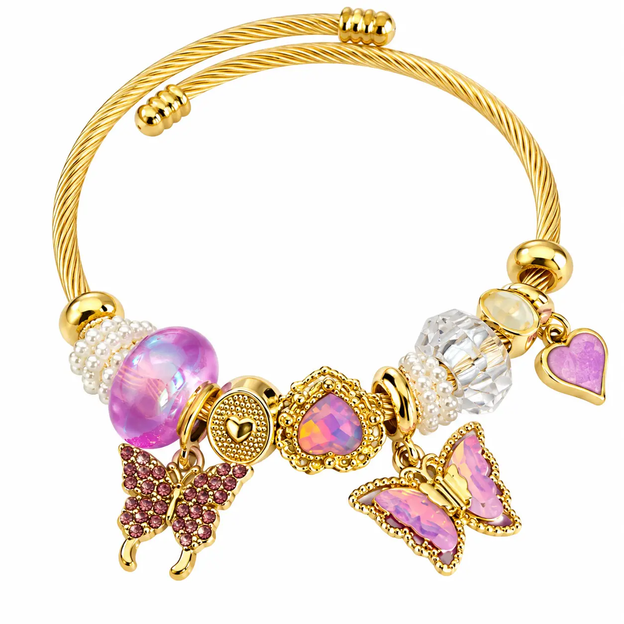 Revital & Renew Whimsical Pink Butterfly Gold Cable Charm Bracelet