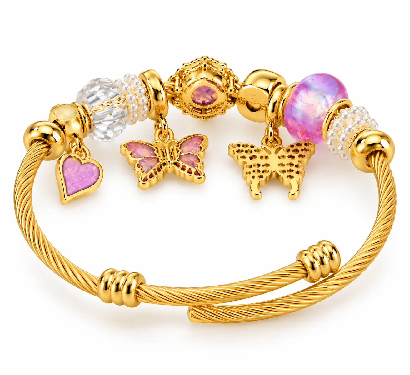 Revital & Renew Whimsical Pink Butterfly Gold Cable Charm Bracelet - Image 6