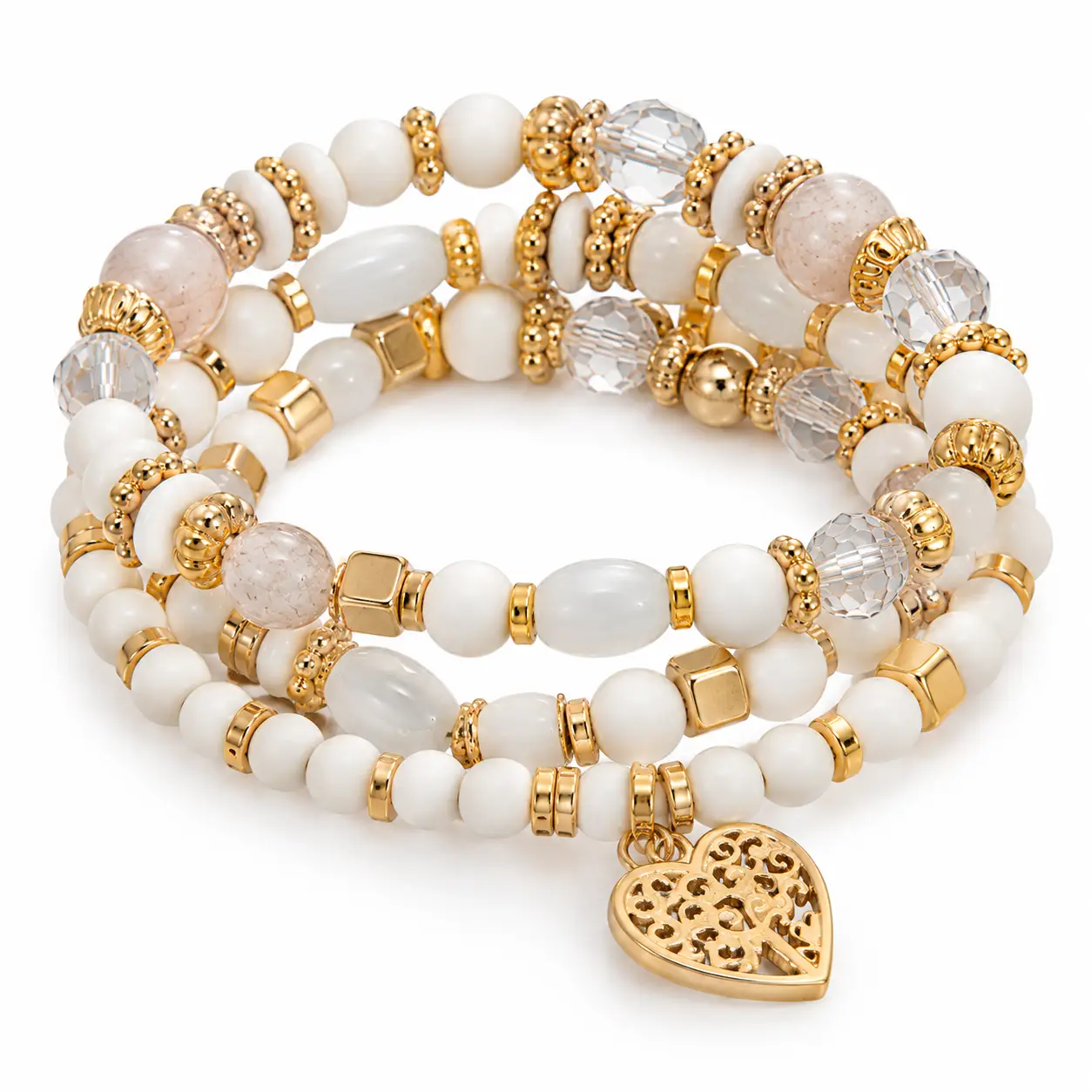 Revital & Renew Tree of Life White & Gold Beaded Stacking Bracelet Set - Image 3