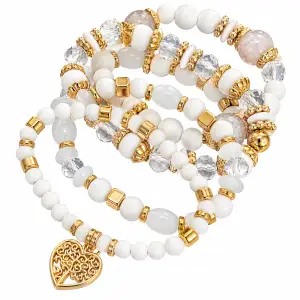 Revital & Renew Tree of Life White & Gold Beaded Stacking Bracelet Set