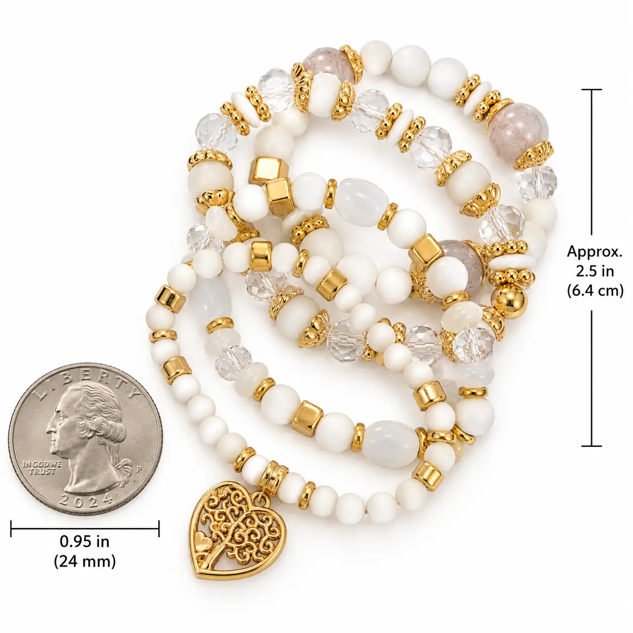 Revital & Renew Tree of Life White & Gold Beaded Stacking Bracelet Set - Image 9