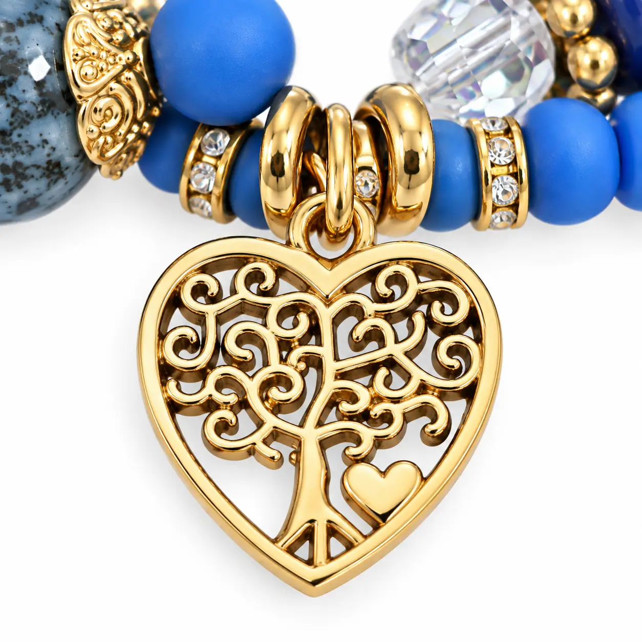 Revital & Renew Bohemian Blue Beaded Stackable Bracelet Set with Tree of Life Heart Charm - Image 4