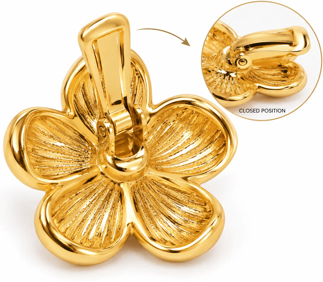 Revital & Renew Plumeria Blossom Stud Left or Right Earrings – 14K Gold Plated - Image 5