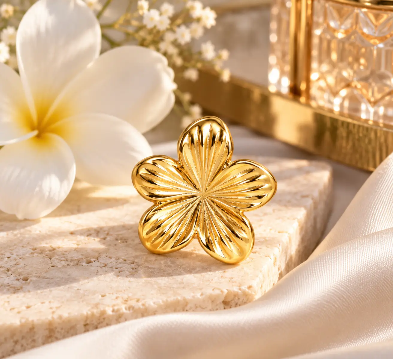 Revital & Renew Plumeria Blossom Stud Left or Right Earrings – 14K Gold Plated - Image 8