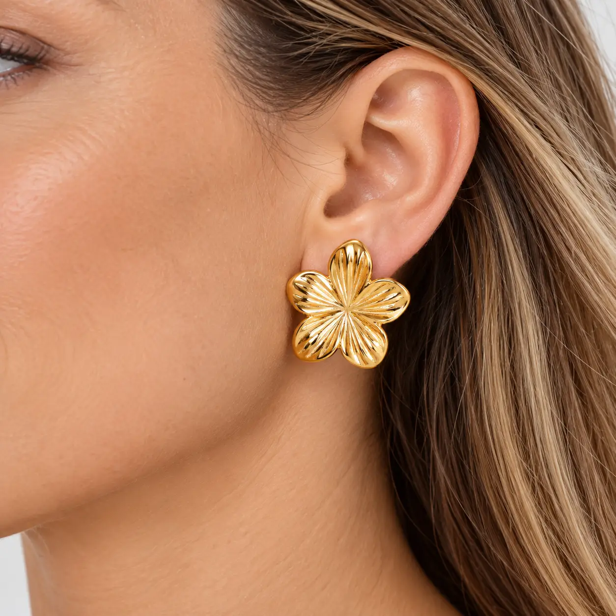 Revital & Renew Plumeria Blossom Stud Left or Right Earrings – 14K Gold Plated - Image 7