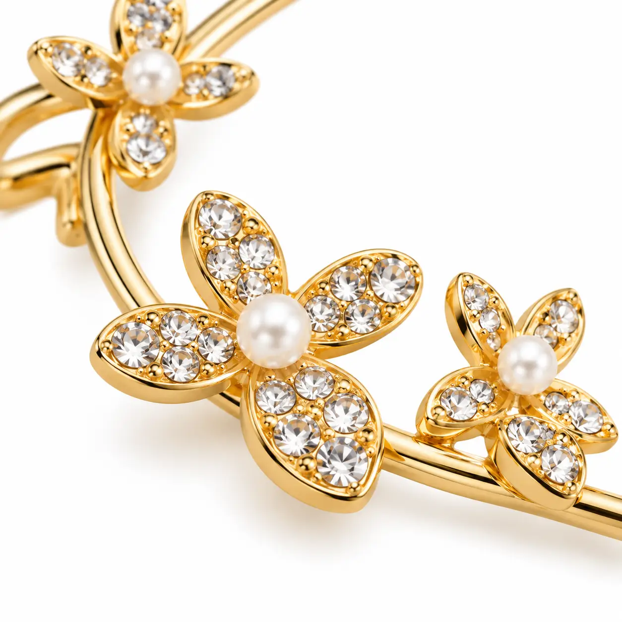 Gold Floral Rhinestone Right Ear Cuff with Pearl Accents – Revital & Renew - Image 4