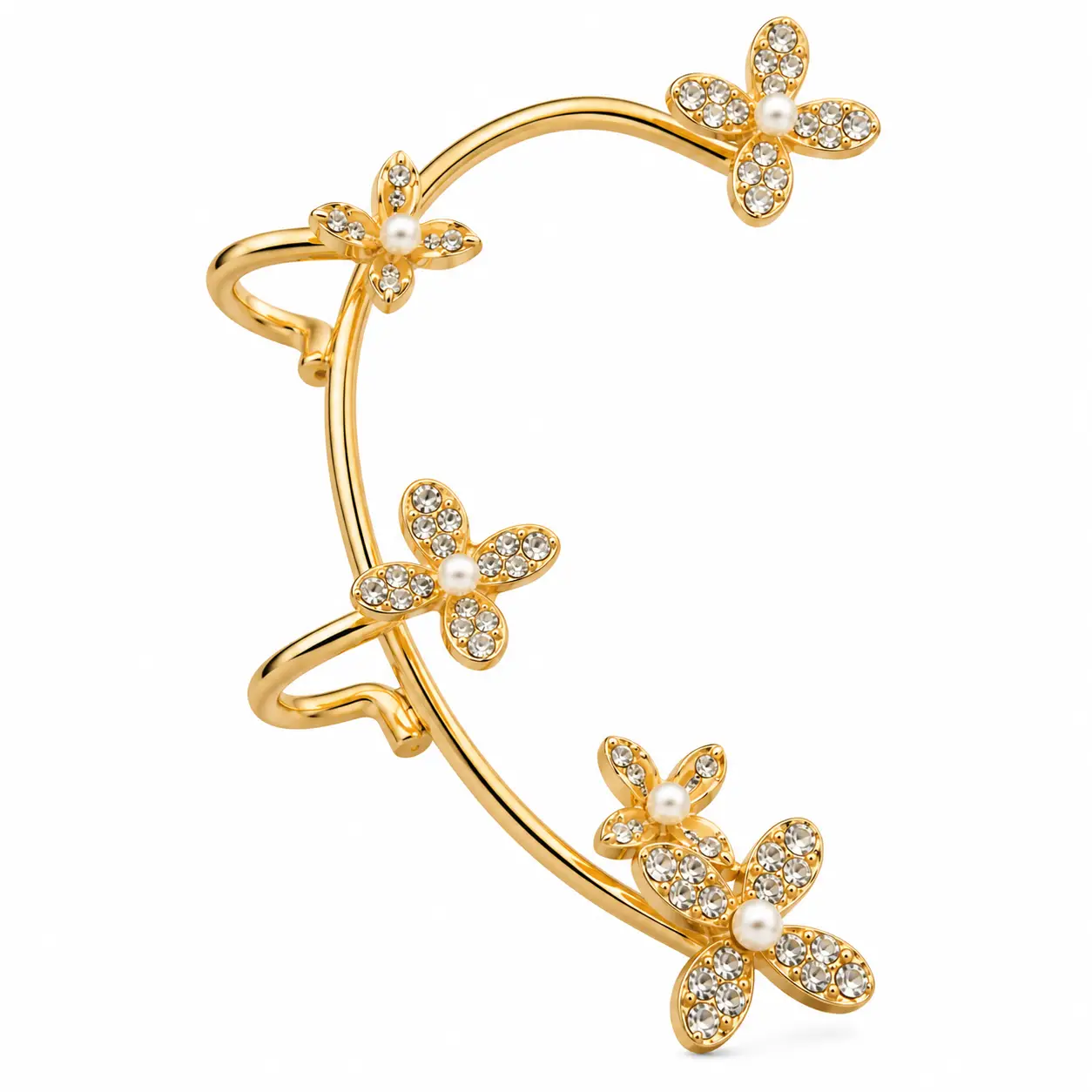 Gold Floral Rhinestone Right Ear Cuff with Pearl Accents – Revital & Renew - Image 2