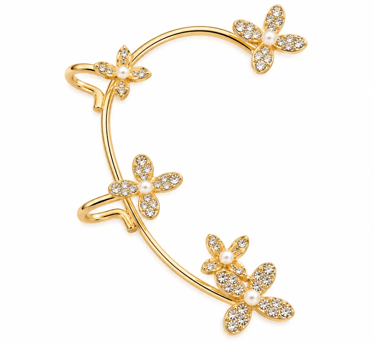 Gold Floral Rhinestone Right Ear Cuff with Pearl Accents – Revital & Renew - Image 3