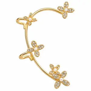 Gold Floral Rhinestone Right Ear Cuff with Pearl Accents – Revital & Renew