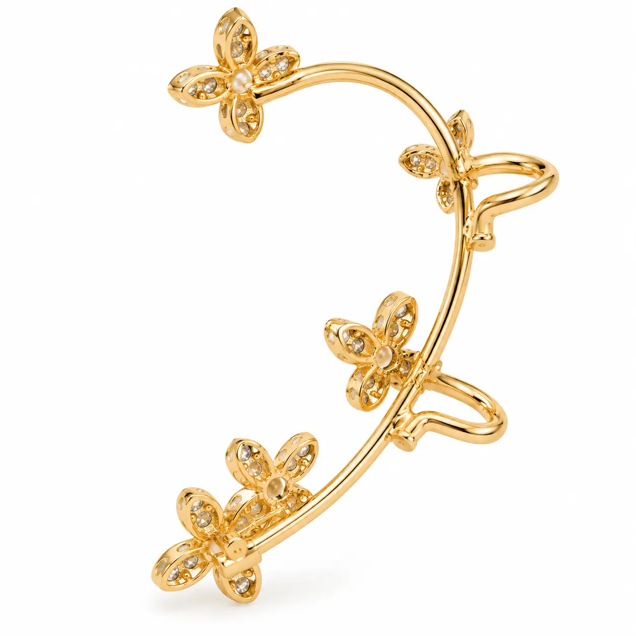 Gold Floral Rhinestone Right Ear Cuff with Pearl Accents – Revital & Renew - Image 6