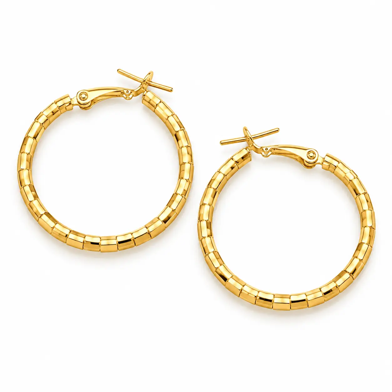 Revital & Renew Textured Gold Hoop Earrings - Medium Faceted Design - Image 2