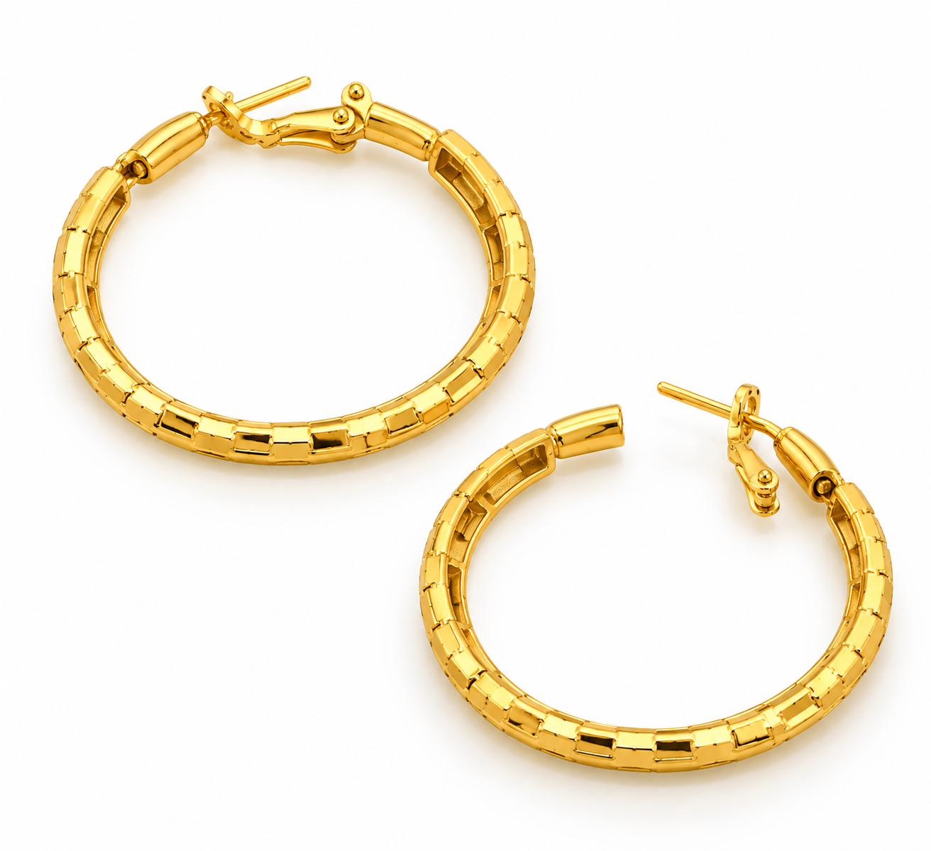 Revital & Renew Textured Gold Hoop Earrings - Medium Faceted Design - Image 4