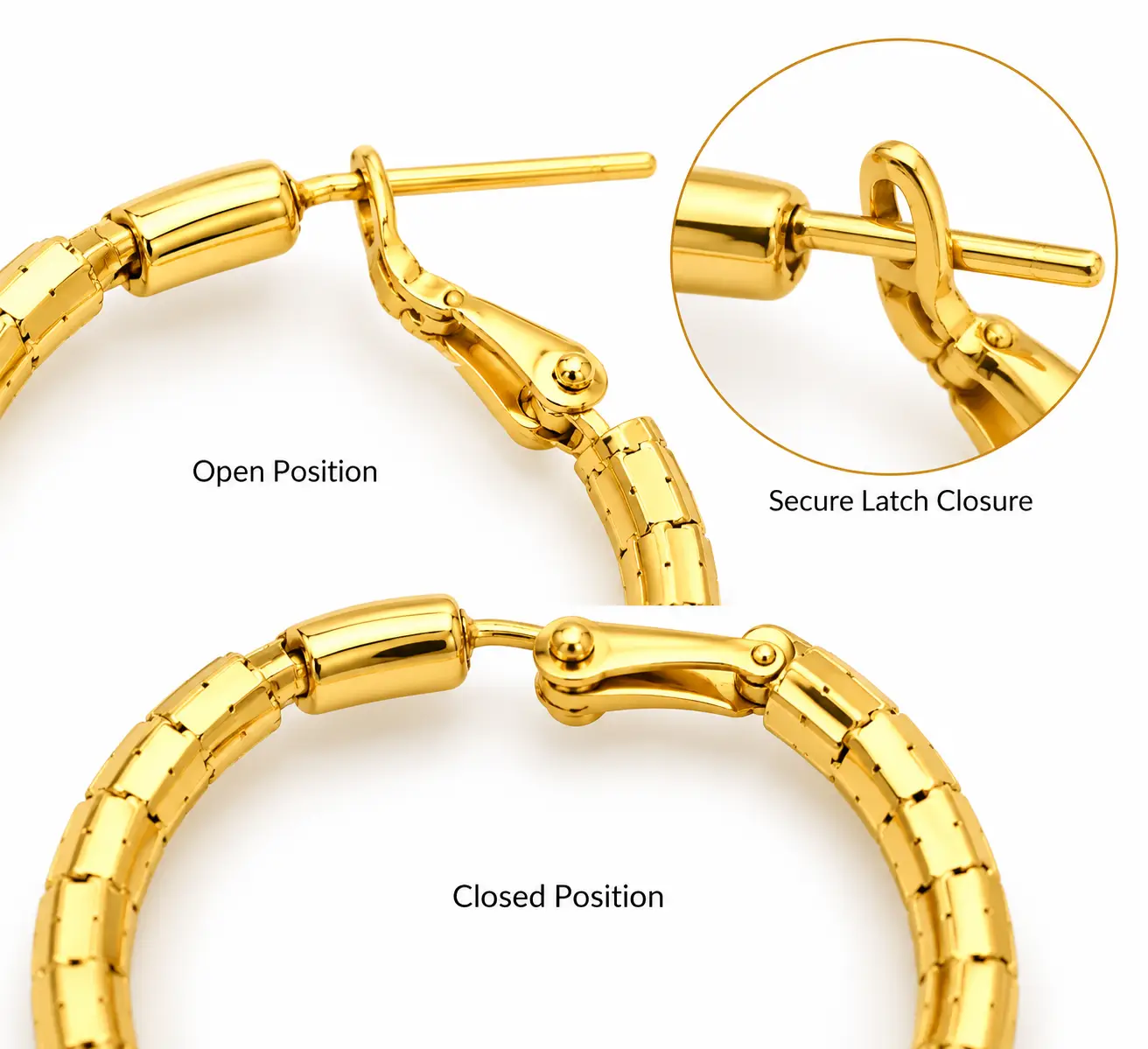 Revital & Renew Textured Gold Hoop Earrings - Medium Faceted Design - Image 5