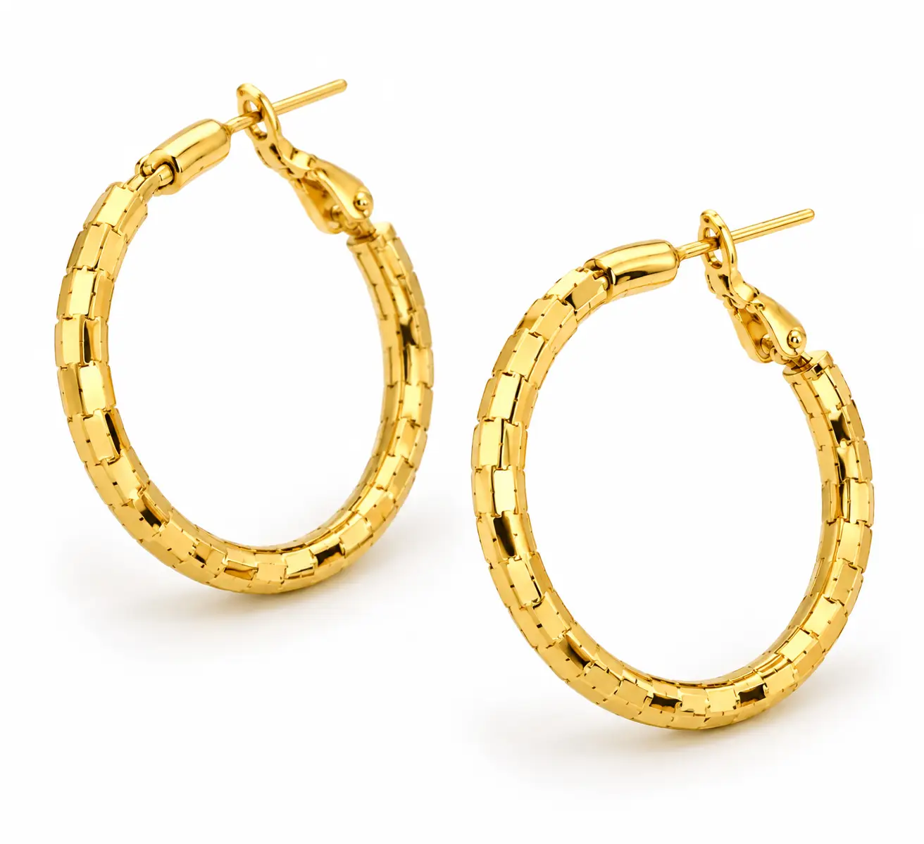 Revital & Renew Textured Gold Hoop Earrings - Medium Faceted Design - Image 3