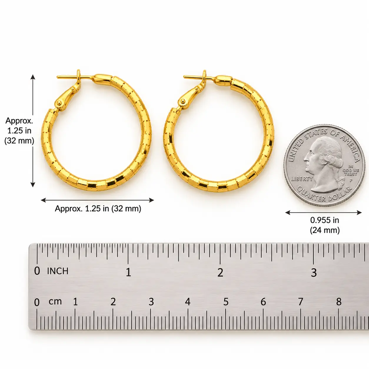 Revital & Renew Textured Gold Hoop Earrings - Medium Faceted Design - Image 7