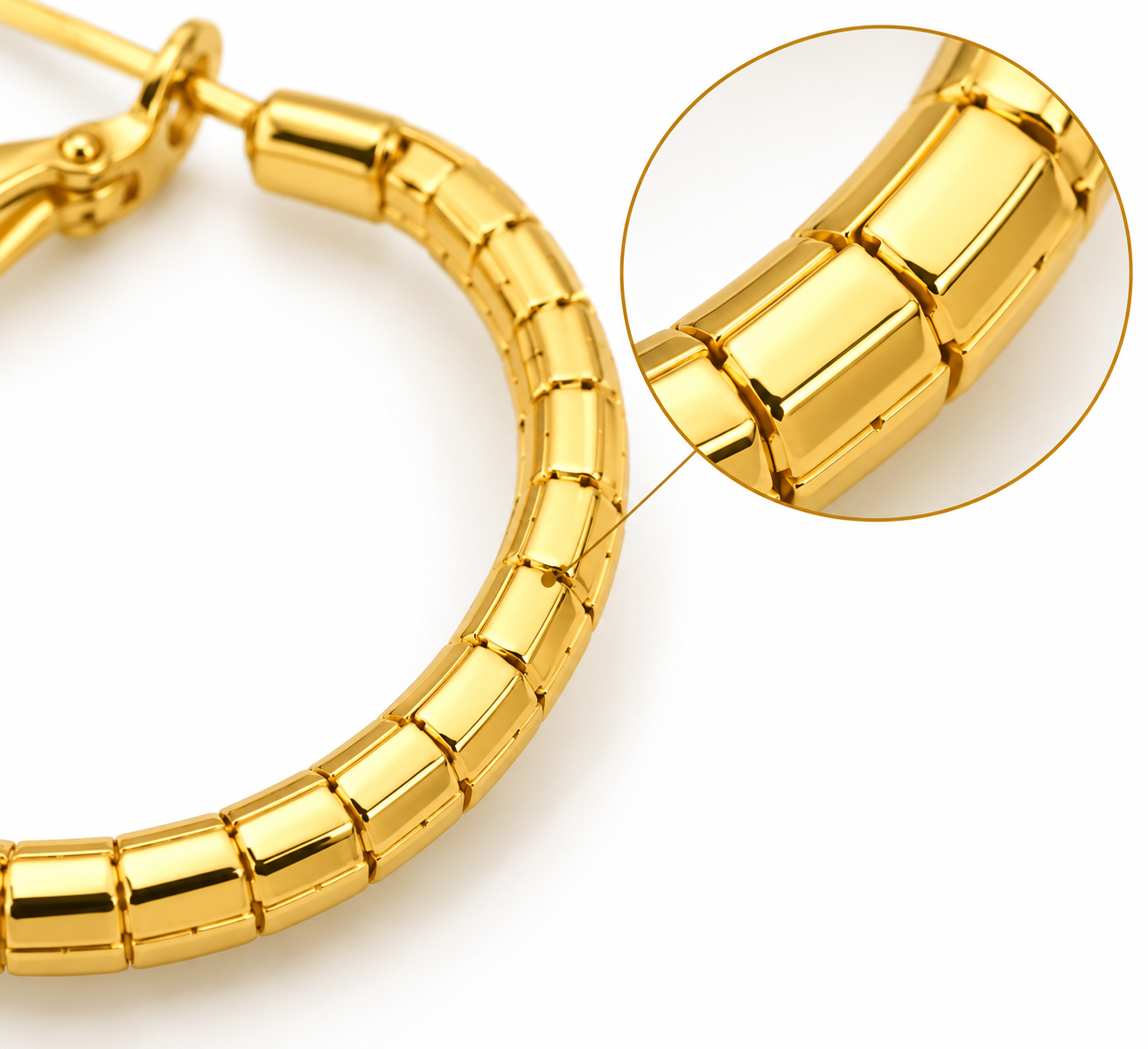Revital & Renew Textured Gold Hoop Earrings - Medium Faceted Design - Image 6
