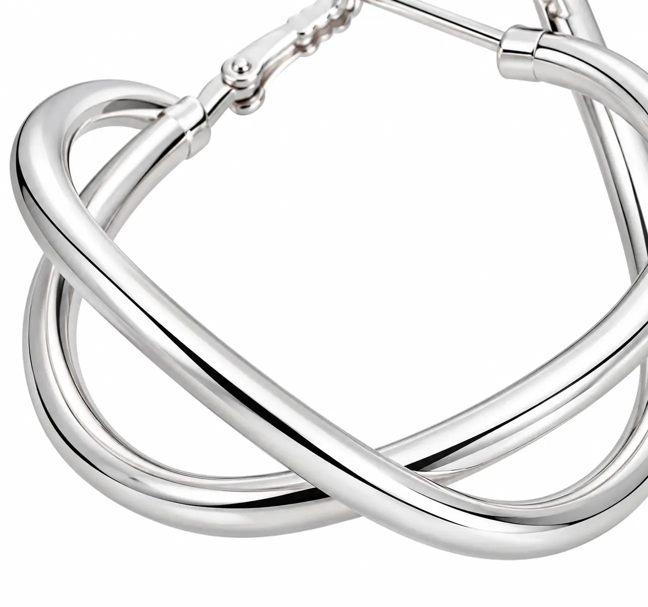 Silver Crossover Twisted Hoop Earrings - Image 3