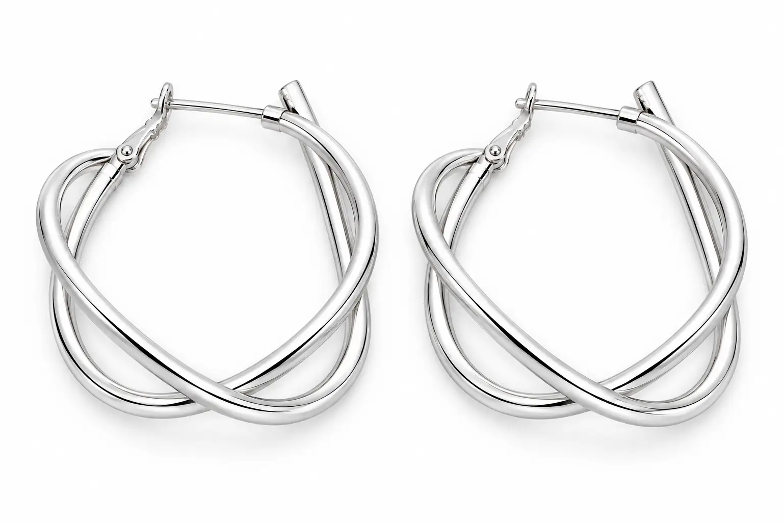Silver Crossover Twisted Hoop Earrings - Image 7