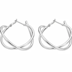 Silver Crossover Twisted Hoop Earrings