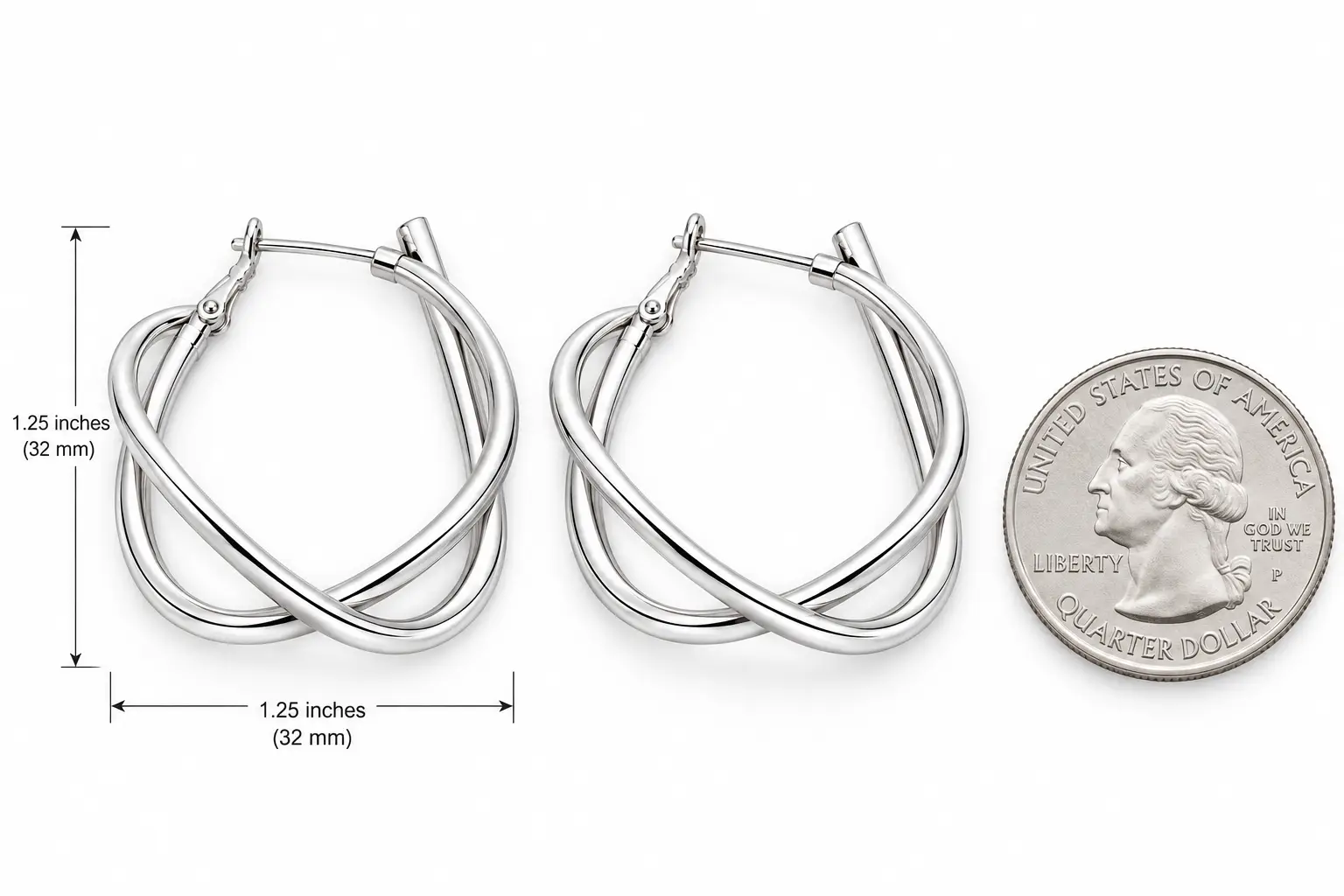 Silver Crossover Twisted Hoop Earrings - Image 8