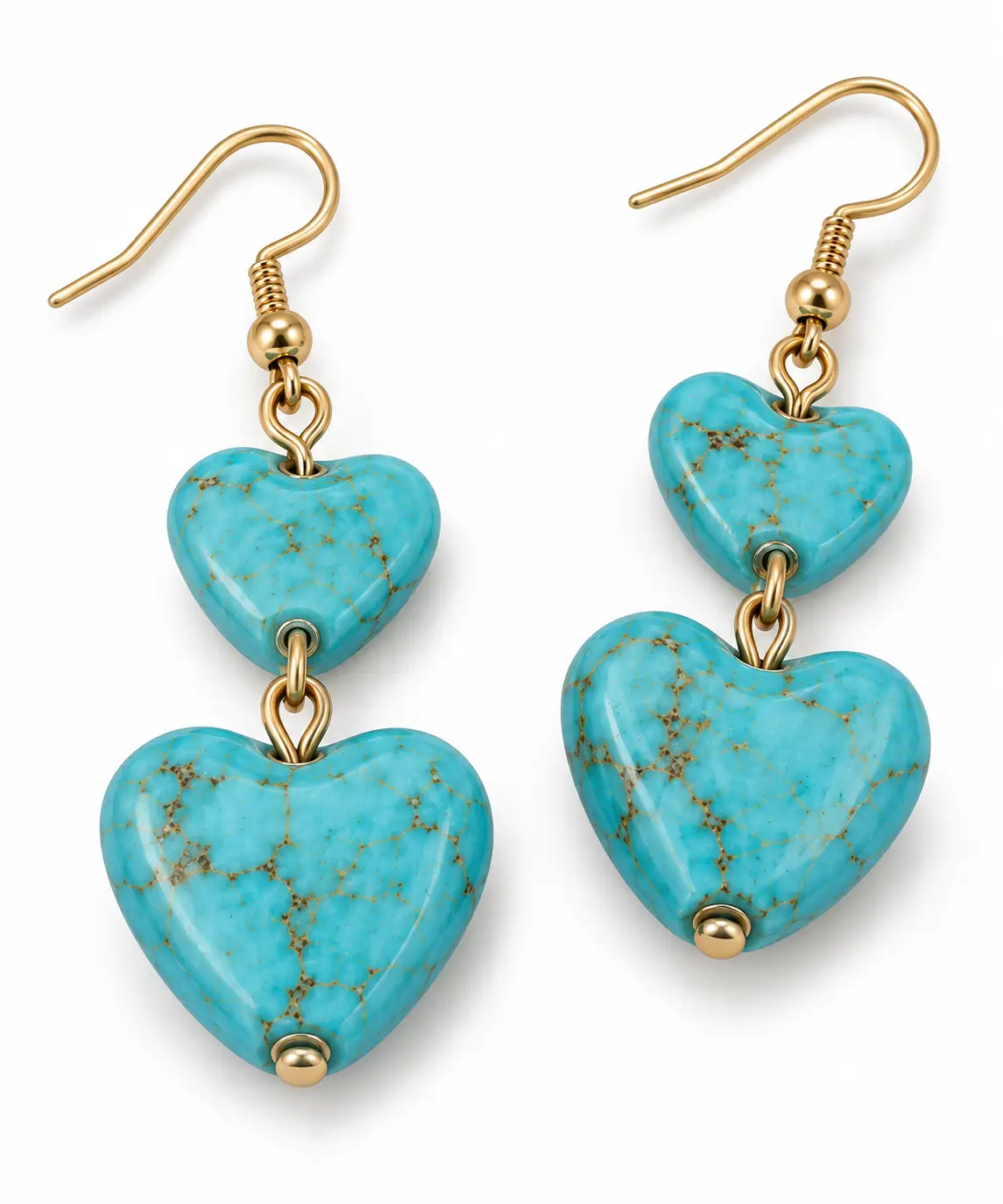 Double Turquoise Heart Dangle Earrings - Image 3
