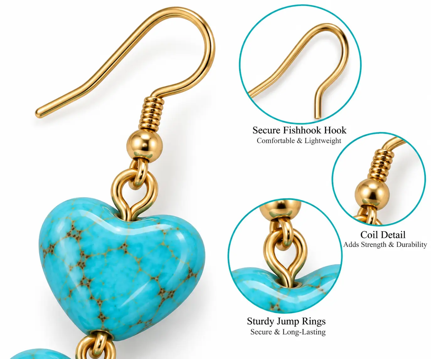 Double Turquoise Heart Dangle Earrings - Image 4