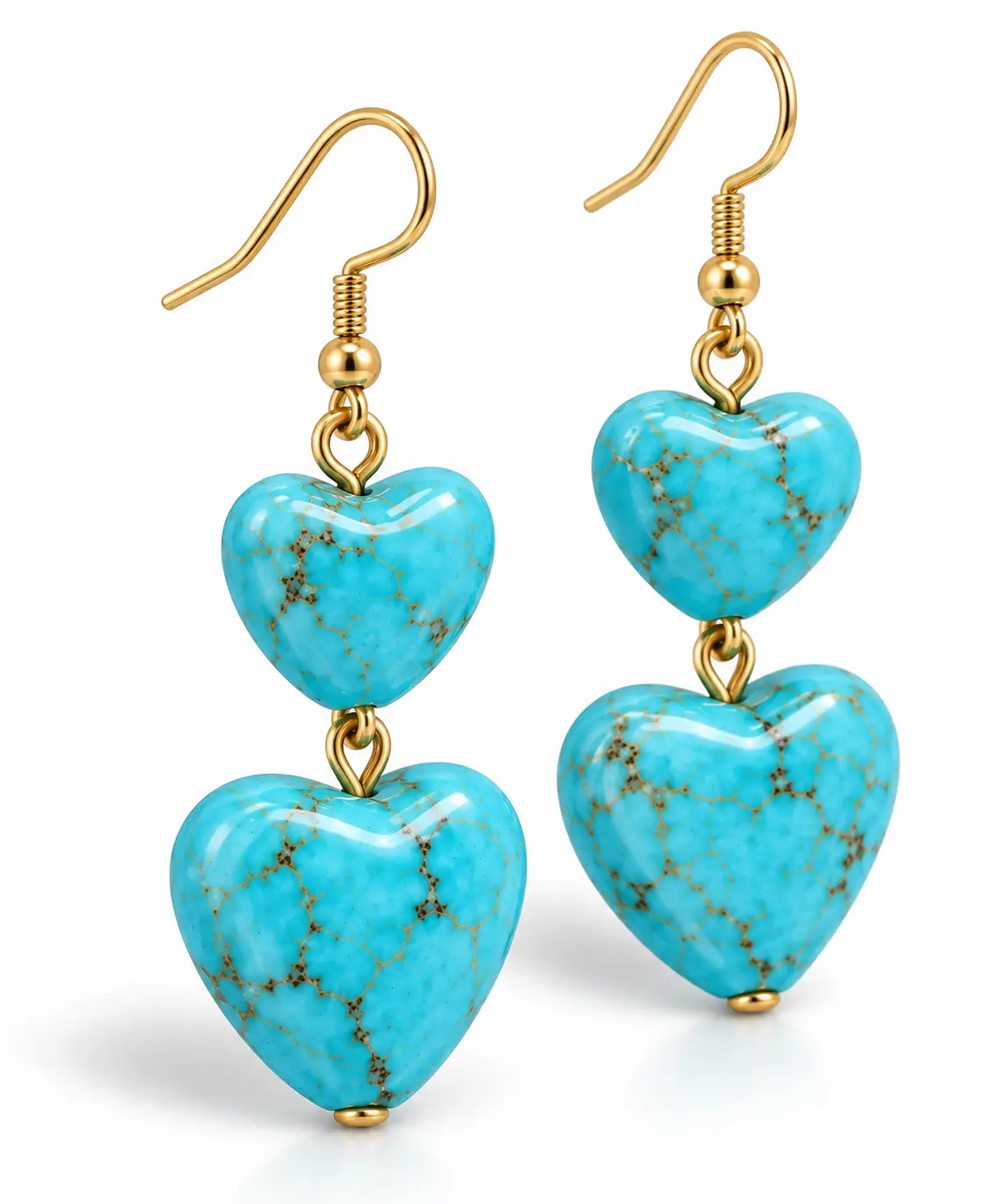 Double Turquoise Heart Dangle Earrings - Image 2