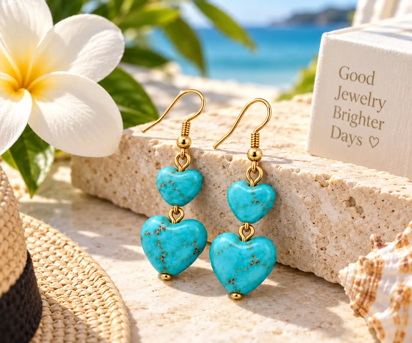Double Turquoise Heart Dangle Earrings - Image 10