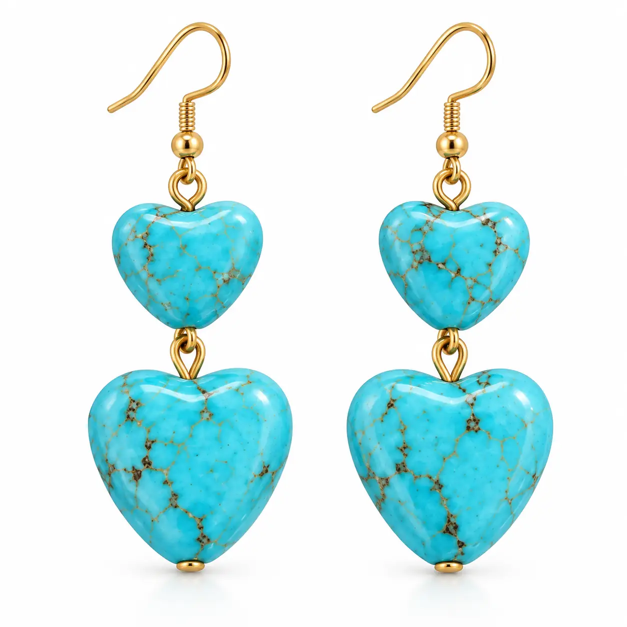 Double Turquoise Heart Dangle Earrings - Image 11