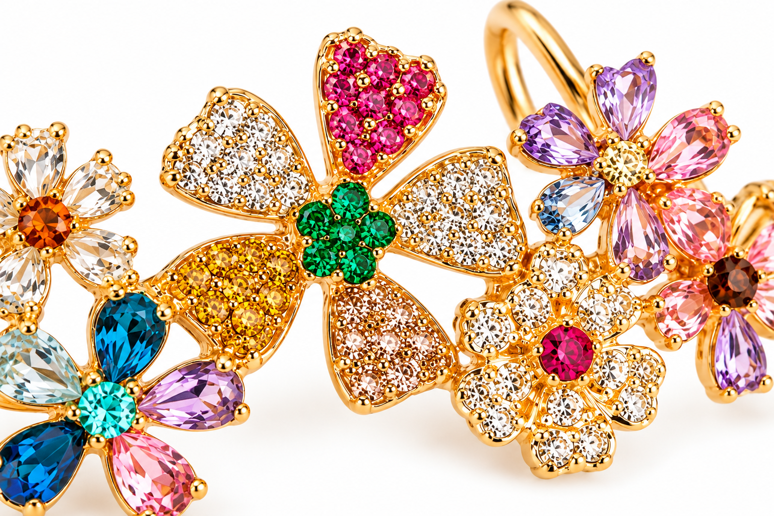 "Aria Multicolor Crystal Floral Ear Cuffs" - Image 4