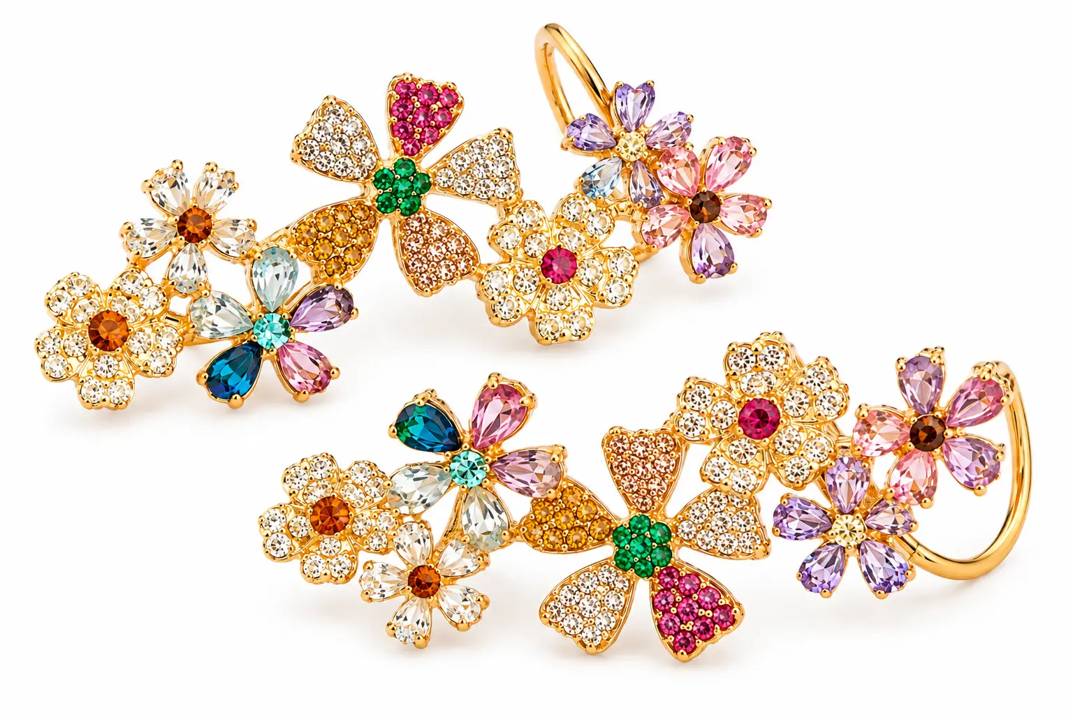"Aria Multicolor Crystal Floral Ear Cuffs" - Image 2