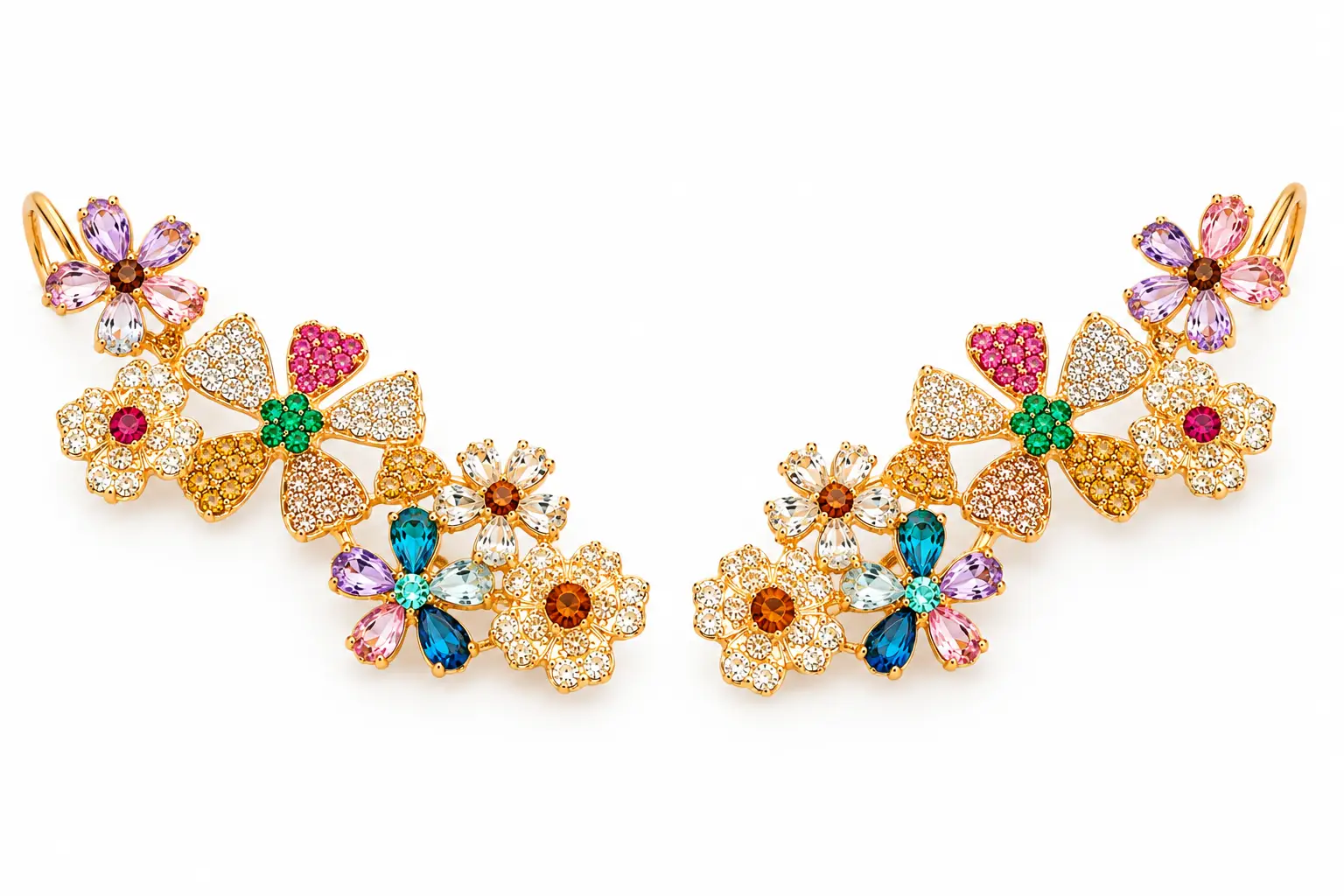 "Aria Multicolor Crystal Floral Ear Cuffs" - Image 3